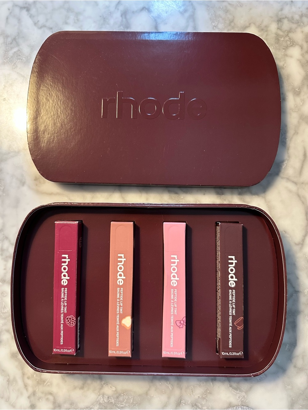 RHODE scented peptide Lip Tint balm Set Raspberry Jelly Toast Ribbon Espresso